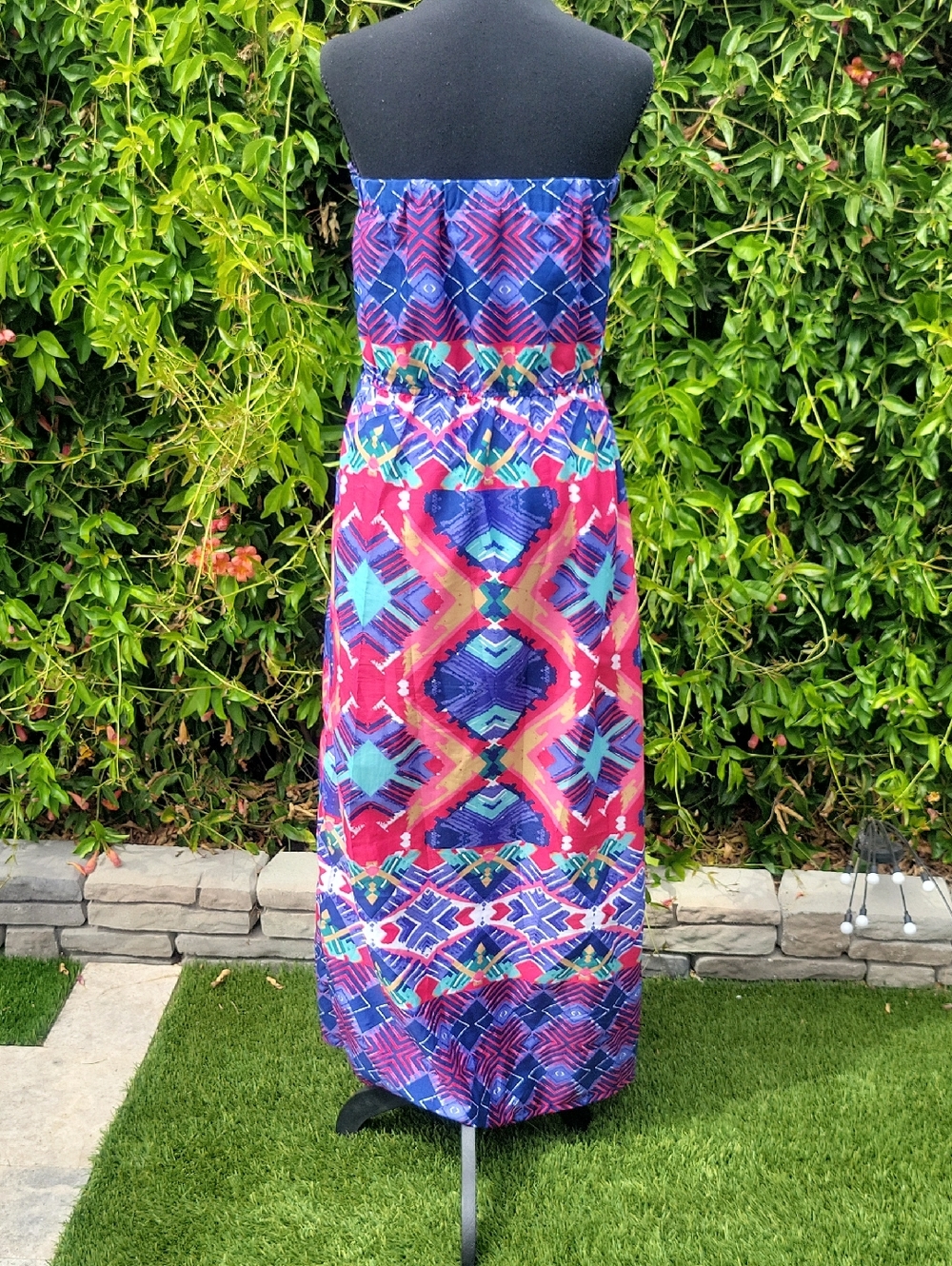 Strapless Colorful Tribal Patterened Maxi Dress XL - Picture 7 of 12